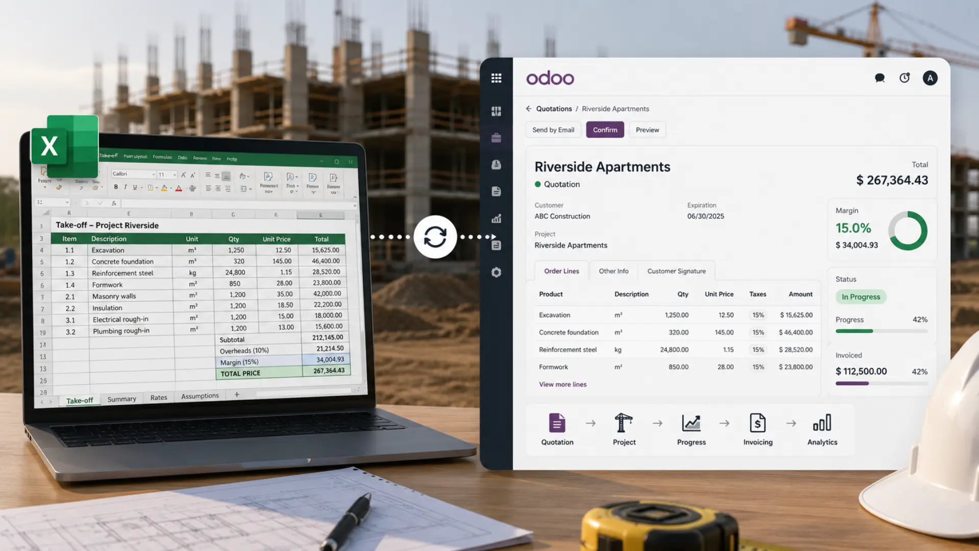 The comparison between Odoo and Excel highlights the difference between an integrated ERP and a traditional spreadsheet tool.